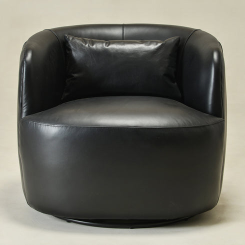 Ashlie Leather Swivel Barrel Chair - Black Accent Swivel Chair | Swivel Chairs for Living Rooms | Kinwell Furniture | Top Swivel Chairs