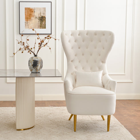 Letitia Velvet Wingback Accent Chair - Cream MCM Accent Chair | Accent Side Chairs | Kinwell Furniture | Leather Accent Chairs & Barrel Accent Chairs