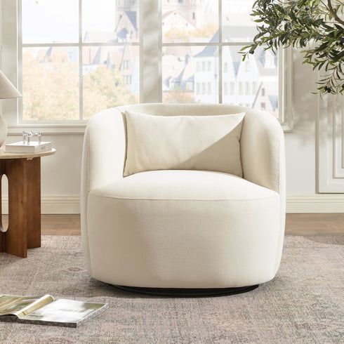 Ashlie Chenille Swivel Barrel Chair - Beige Modern Swivel Chair | Swivel Accent Chairs | Kinwell Furniture | Swivel Armchairs