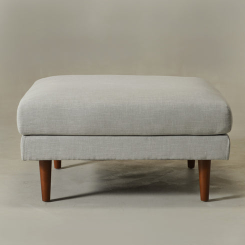 Albert Linen Blend Ottoman – Footrest & Pouf | Living Room Accent Seat | Kinwell Furniture | Contemporary Ottoman | Light Gray