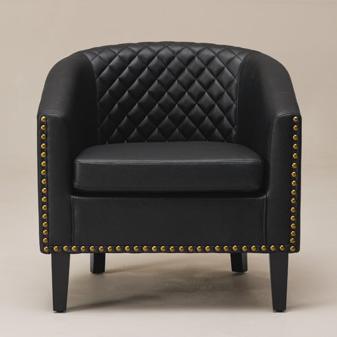 Logan Faux Leather Tufted Club Chair - Black Accent Chair | Decorative Accent Chairs | Kinwell Furniture | Modern Accent Chairs