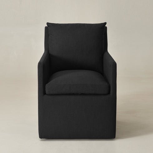 Sean Performance Dining Chair with Casters - Black Upholstered Dining Chair | Modern Dining Chairs | Kinwell Furniture | Performance Fabric Dining Chairs