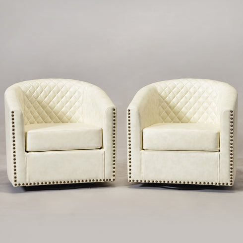 Logan Faux Leather Tufted Swivel Club Chair - Modern Swivel Chair | Swivel Accent Chairs | Kinwell Furniture | Swivel Armchairs