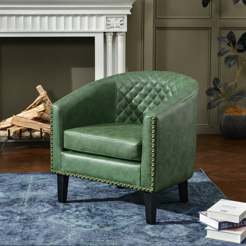 Logan Faux Leather Tufted Club Chair - Green Accent Chair | Decorative Accent Chairs | Kinwell Furniture | Modern Accent Chairs