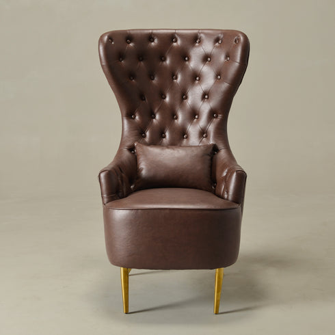 Letitia Faux Leather Wingback Chair - Brown Accent Chair | Decorative Faux Leather Chairs | Kinwell Furniture | Modern Wingback Accent Chairs