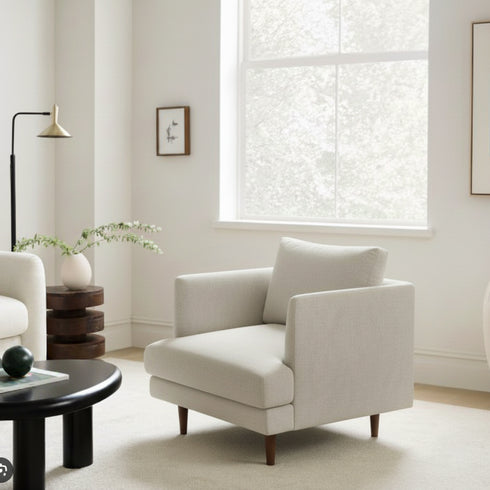 Upholstered Armchair – Gray Square Arm Accent Chair | Performance Fabric Armchair | Kinwell Furniture | Scandinavian, Timeless Design