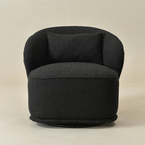Laura Bouclé Swivel Barrel Chair - Black Swivel Accent Chair | Living Room Swivel Chairs | Kinwell Furniture | Best Swivel Chairs