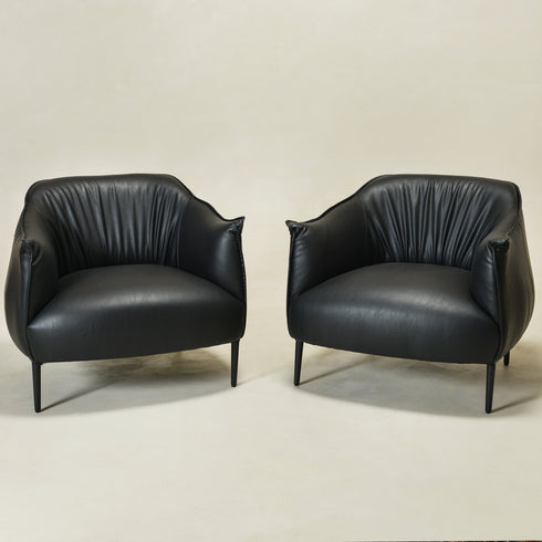 Kadar Leather Barrel Chair-Black Modern Leather Chair | Accent Chairs | Kinwell Furniture | Barrel Chairs