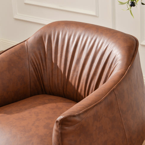 Kadar Leather Barrel Chair-Brown Modern Leather Chair | Accent Chairs | Kinwell Furniture | Barrel Chairs