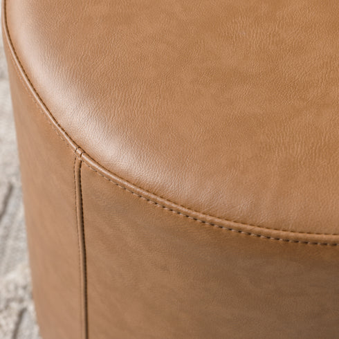 Elof Faux Leather Ottoman - Elegant Round Ottoman | Multi-Functional Footrest | Kinwell Furniture | Modern Living Room Decor
