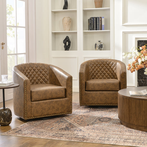 Logan Faux Leather Tufted Swivel Club Chair - Modern Swivel Chair | Swivel Accent Chairs | Kinwell Furniture | Swivel Armchairs