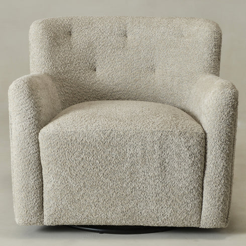 Vestie Chenille Swivel Barrel Chair - GrayGreen Modern Swivel Chair | Swivel Accent Chairs | Kinwell Furniture | Swivel Armchairs