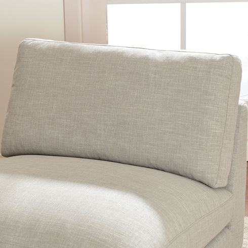 Linen Blend Down Feather Upholstered Accent Chair – Light Gray Modern Armless Slipper Chair | Plush Goose Down Filled Lounge Chair with Removable Cushions | Kinwell Furniture | Extra Wide Accent Chair