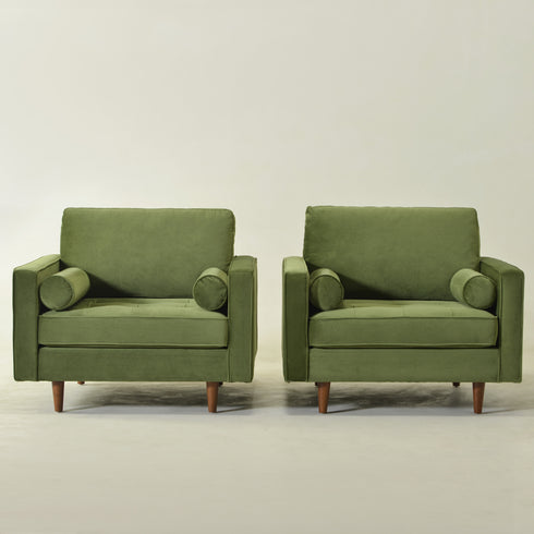 Tiziano Tufted Armchair – Green Velvet Accent Chair with Pillows | Mid-Century Lounge Chair | Kinwell Furniture