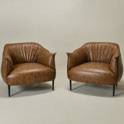 Kadar Leather Barrel Chair-Coffee Modern Leather Chair | Accent Chairs | Kinwell Furniture | Barrel Chairs