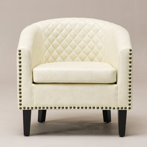 Logan Faux Leather Tufted Club Chair - Cream Accent Chair | Decorative Accent Chairs | Kinwell Furniture | Modern Accent Chairs
