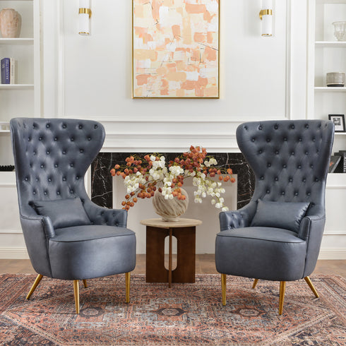 Letitia Faux Leather Wingback Chair - Navy Accent Chair | Decorative Faux Leather Chairs | Kinwell Furniture | Modern Wingback Accent Chairs