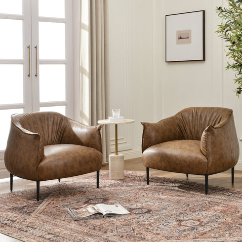 Kadar Leather Barrel Chair-Coffee Modern Leather Chair | Accent Chairs | Kinwell Furniture | Barrel Chairs