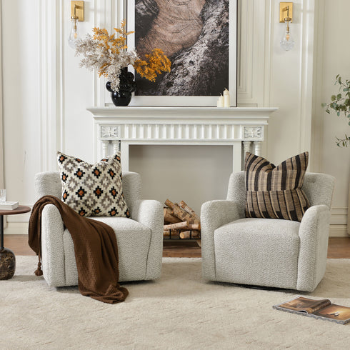 Vestie Chenille Swivel Barrel Chair - GrayGreen Modern Swivel Chair | Swivel Accent Chairs | Kinwell Furniture | Swivel Armchairs