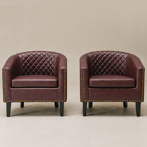 Logan Faux Leather Tufted Club Chair - Red Accent Chair | Decorative Accent Chairs | Kinwell Furniture | Modern Accent Chairs