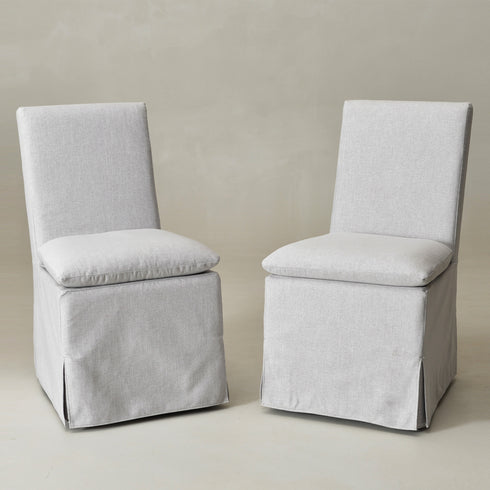 Diane Slipcover Performance Dining Chair with Casters - Light Gray Upholstered Dining Chair | Modern Dining Chairs | Kinwell Furniture | Performance Fabric Dining Chairs