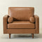 Tiziano Tufted Armchair – Camel Faux Leather Accent Chair with Pillows | Mid-Century Lounge Chair | Kinwell Furniture