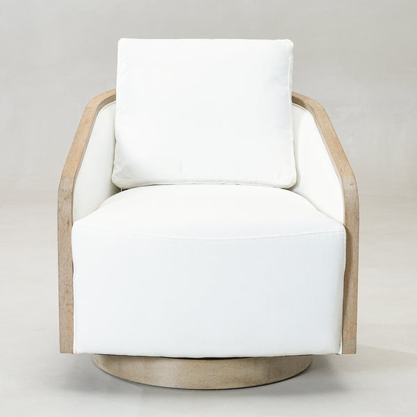 Barnett Swivel Barrel Chair - Pearl White Modern Swivel Chair | Swivel Accent Chairs | Kinwell Furniture | Swivel Armchairs