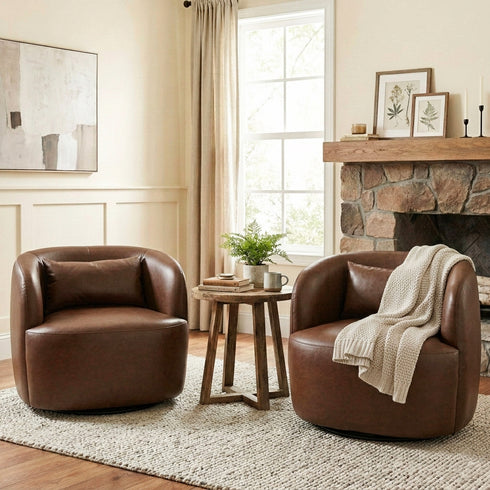 Ashlie Faux Leather Swivel Chair - Brown Modern Swivel Chair | Swivel Accent Chairs | Kinwell Furniture | Swivel Armchairs