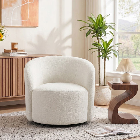 Everitte Bouclé Swivel Barrel Chair