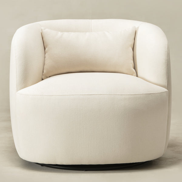 Ashlie Chenille Swivel Barrel Chair - Beige Modern Swivel Chair | Swivel Accent Chairs | Kinwell Furniture | Swivel Armchairs