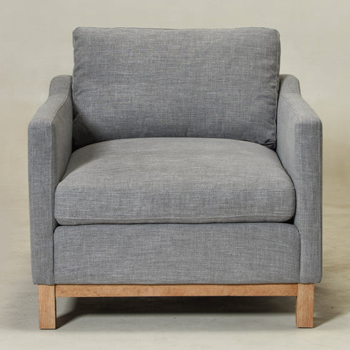 Goose Down Feathers Upholstered Armchair – Gray Square Arm Accent Chair | Plush Feather-Filled Chair | Kinwell Furniture | Cloud-Soft, Timeless Design