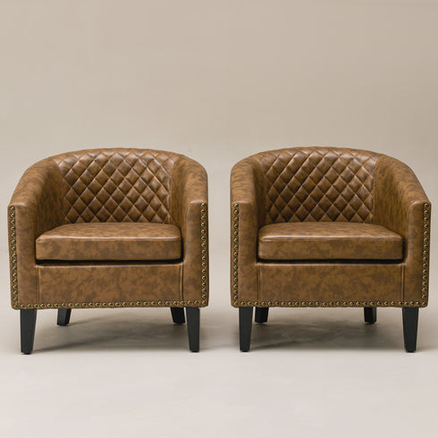Logan Faux Leather Tufted Club Chair - Coffee Accent Chair | Decorative Accent Chairs | Kinwell Furniture | Modern Accent Chairs
