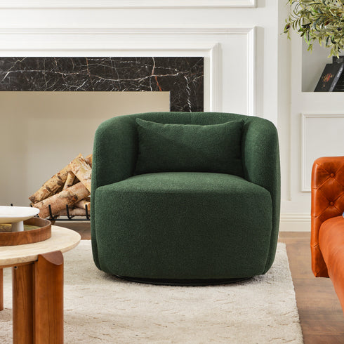 Ashlie Bouclé Swivel Barrel Chair - Cozy Swivel Chair | Swivel Armchairs | Kinwell Furniture | Living Room Swivel Chairs