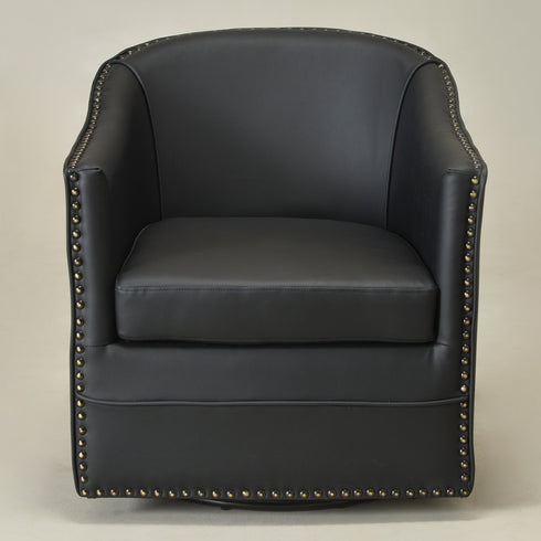 Lawton Faux Leather Tufted Swivel Chair – Black Industrial Modern Swivel Chair | Faux Leather Office & Lounge Chair | Kinwell Furniture | High Back Chair