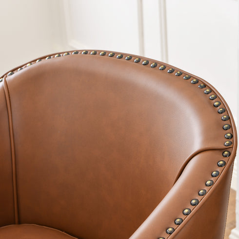 Lawton Faux Leather Tufted Swivel Chair – Brown Industrial Modern Swivel Chair | Faux Leather Office & Lounge Chair | Kinwell Furniture | High Back Chair