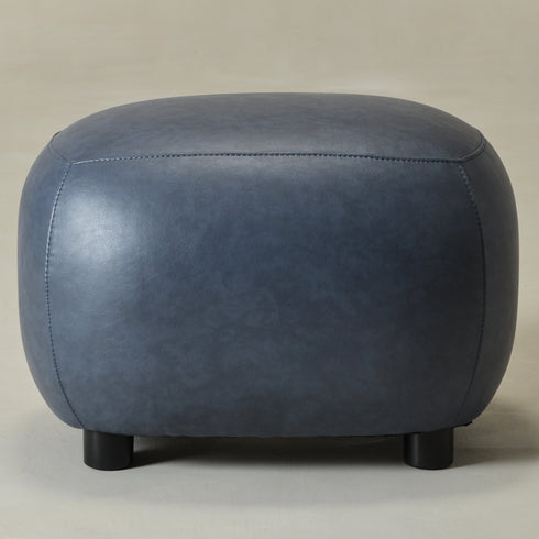 Elmer Faux Leather Ottoman – Round Navy Ottoman | Decorative Ottoman | Kinwell Furniture | Modern Faux Leather Furniture