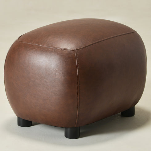 Elmer Faux Leather Ottoman – Round Brown Ottoman | Decorative Ottoman | Kinwell Furniture | Modern Faux Leather Furniture