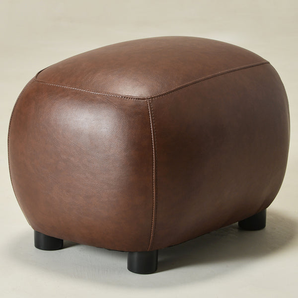 Elmer Faux Leather Ottoman – Round Brown Ottoman | Decorative Ottoman | Kinwell Furniture | Modern Faux Leather Furniture
