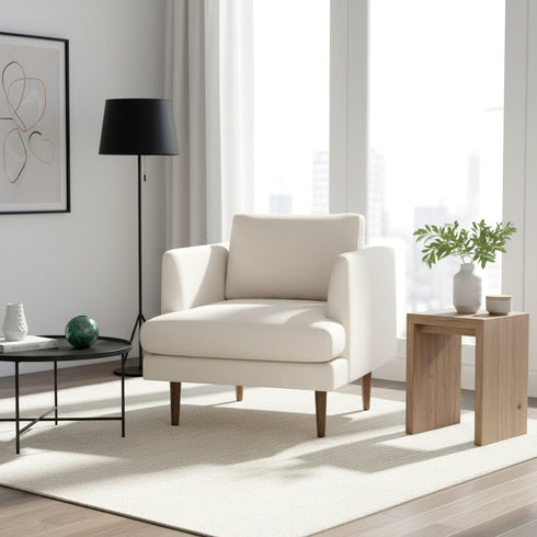 Upholstered Armchair – Ivory Square Arm Accent Chair | Performance Fabric Armchair | Kinwell Furniture | Scandinavian, Timeless Design