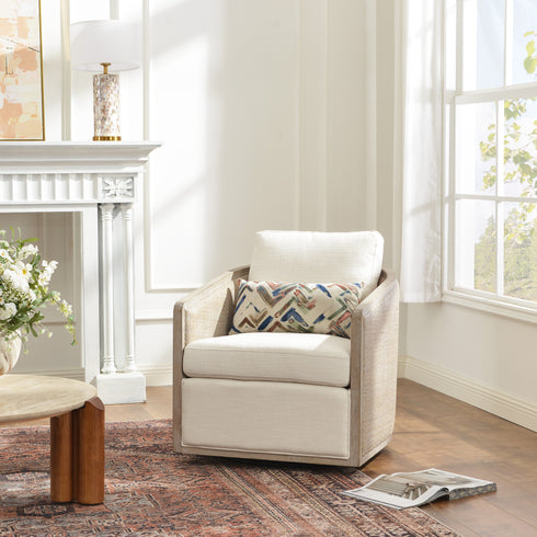 Claude Linen Swivel Cane Chair