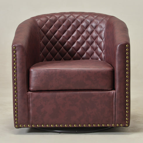 Logan Faux Leather Tufted Swivel Club Chair - Red Modern Swivel Chair | Swivel Accent Chairs | Kinwell Furniture | Swivel Armchairs