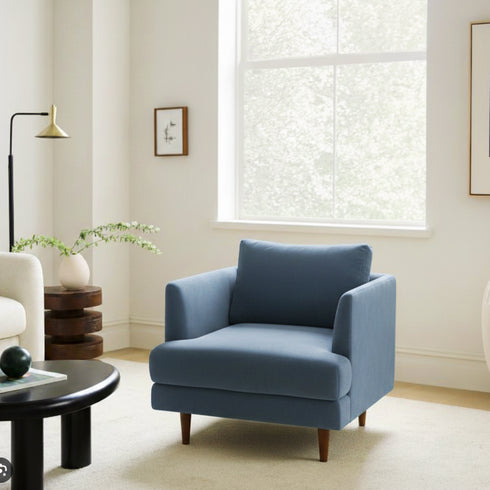 Upholstered Armchair – Blue Square Arm Accent Chair | Performance Fabric Armchair | Kinwell Furniture | Scandinavian, Timeless Design