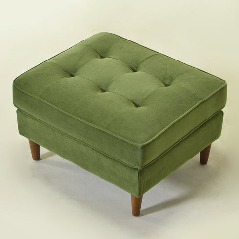 Tiziano Tufted Ottoman – Velvet Rectangular Footrest & Accent Seat | Mid-Century Upholstered Pouf | Green Ottoman