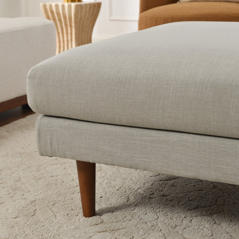 Albert Linen Blend Ottoman – Footrest & Pouf | Living Room Accent Seat | Kinwell Furniture | Contemporary Ottoman | Light Gray