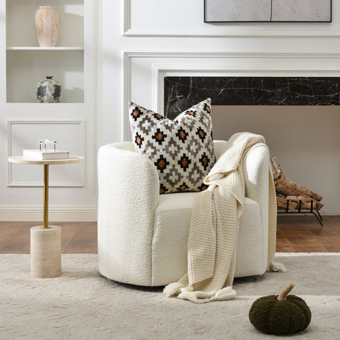 Wilton Bouclé Swivel Barrel Chair - White Petal Back Modern Swivel Chair | Swivel Accent Chairs | Kinwell Furniture | Swivel Armchairs