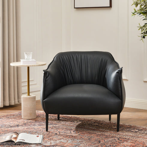 Kadar Leather Barrel Chair-Black Modern Leather Chair | Accent Chairs | Kinwell Furniture | Barrel Chairs