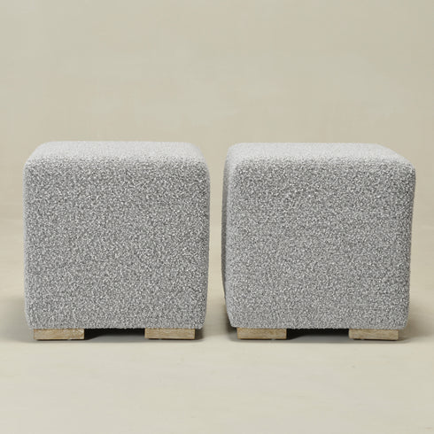 Bouclé Square Ottoman – BlackWhite Modern Footstool | Small Upholstered Ottomans | Kinwell Furniture | Minimalist Cube Poufs