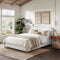 Dorothy Linen Platform Bed with Headboard – White Modern Upholstered Double Bed Frame | Platform Beds | Kinwell Furniture | Bedroom Bed Frame