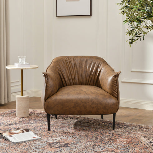 Kadar Leather Barrel Chair-Coffee Modern Leather Chair | Accent Chairs | Kinwell Furniture | Barrel Chairs