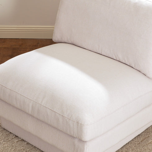 Linen Blend Down Feather Upholstered Accent Chair – Cream Modern Armless Slipper Chair | Goose Down Filled Lounge Chair with Removable Cushions | Kinwell Furniture | Extra Wide Accent Chair